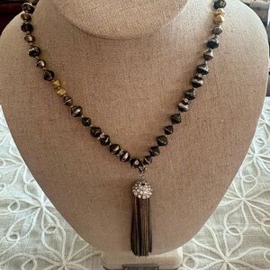 Stella And Dot Long Tassel Bead Rhinestone Statement Necklace